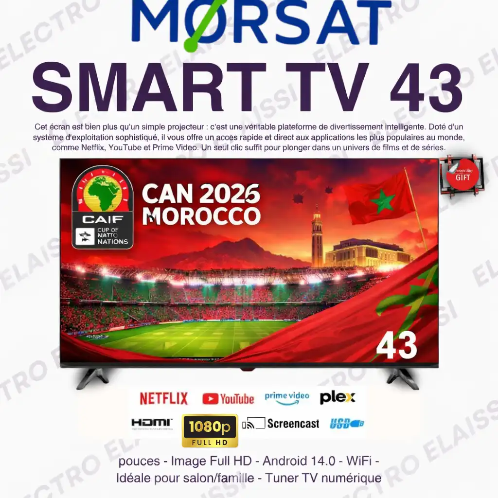Smart TV 43" - Morsat - Android 14 - FHD - Récepteur TNT - 2 Télécommandes