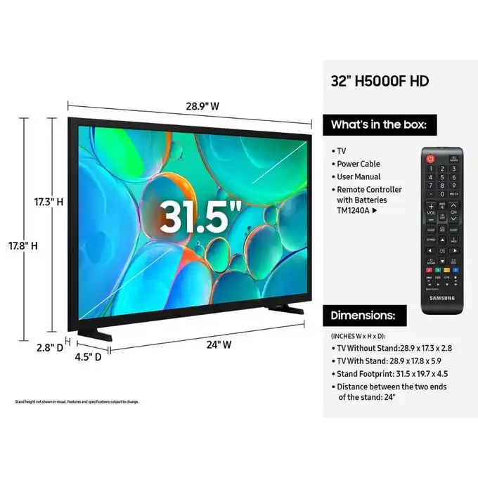 TV Samsung 32" H5000F — HD Smart TV (Tizen, One UI) HDR, TV Plus & support inclus