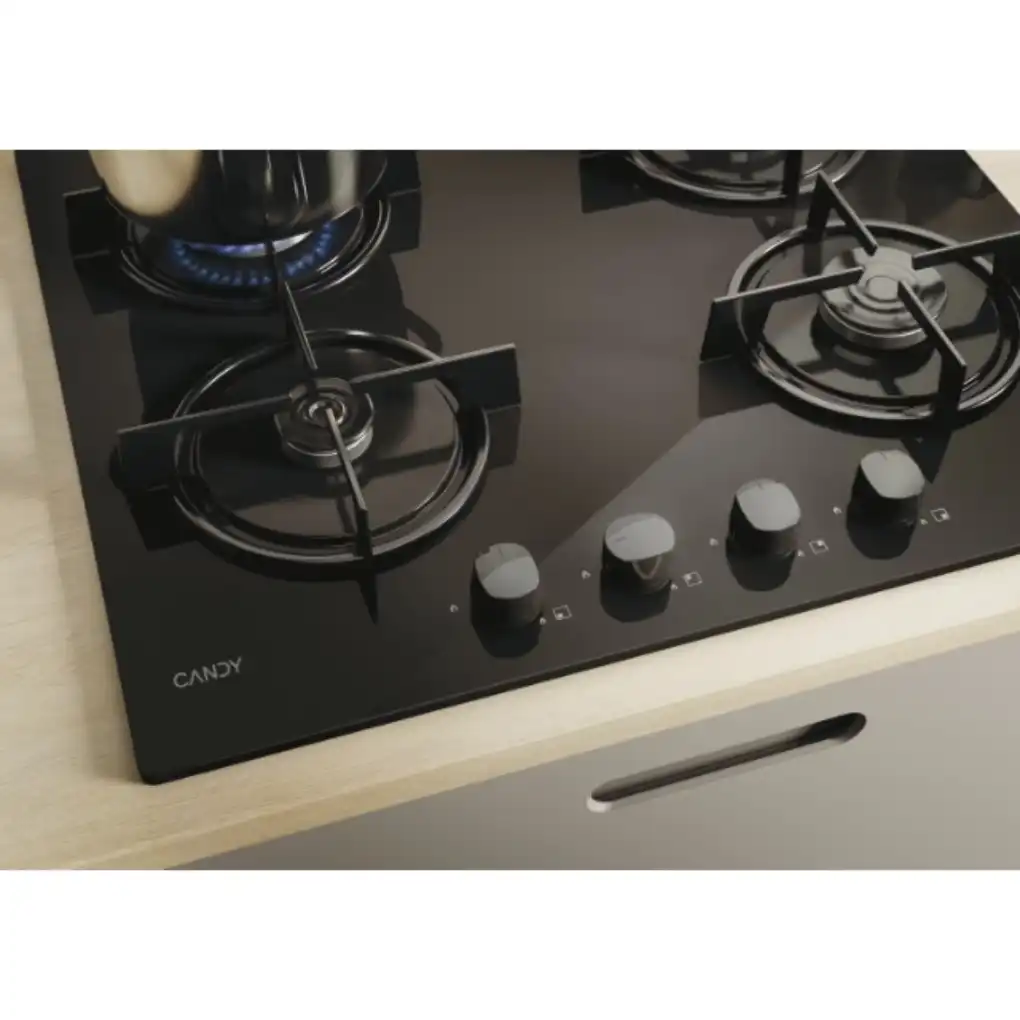 Table de cuisson gaz 4 foyers sur verre trempé, Design élégant & sécurité optimale, CVW6BB