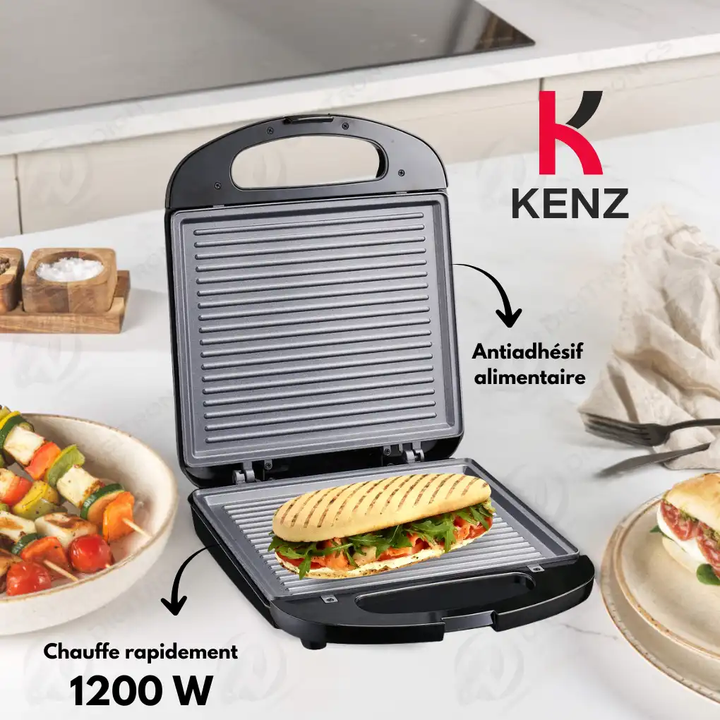 Grill Panini Double Face 1200W multifonctionnalité, Plaque antiadhésive, FK-7498