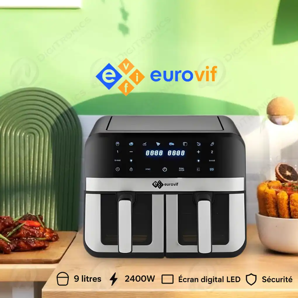 Friteuse Sans Huile 9L Double Bac 2400W, avec écran digital LED, RA940DSV
