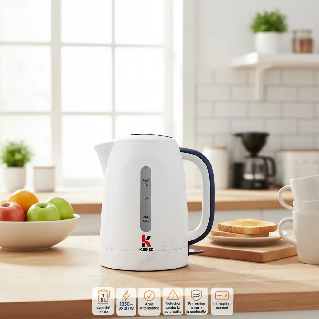 Bouilloire électrique 1,8L arrêt automatique, 2200W, indicateur d’eau, DH-5043