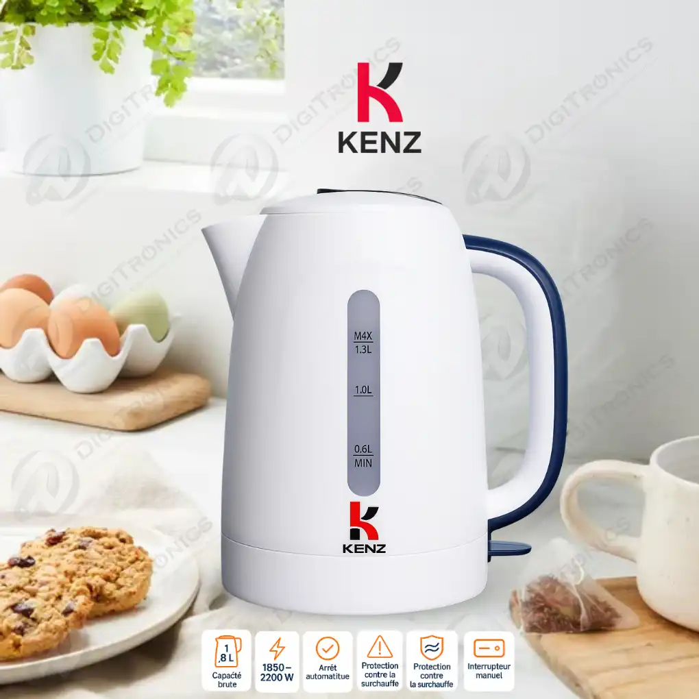 Bouilloire électrique 1,8L arrêt automatique, 2200W, indicateur d’eau, DH-5043