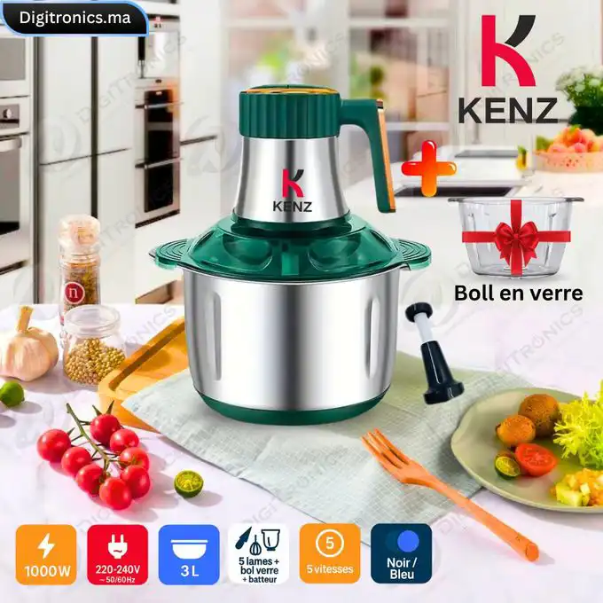 Hachoir électrique 3L 1000W + bol en verre, 5 vitesses, vert, JN-6347