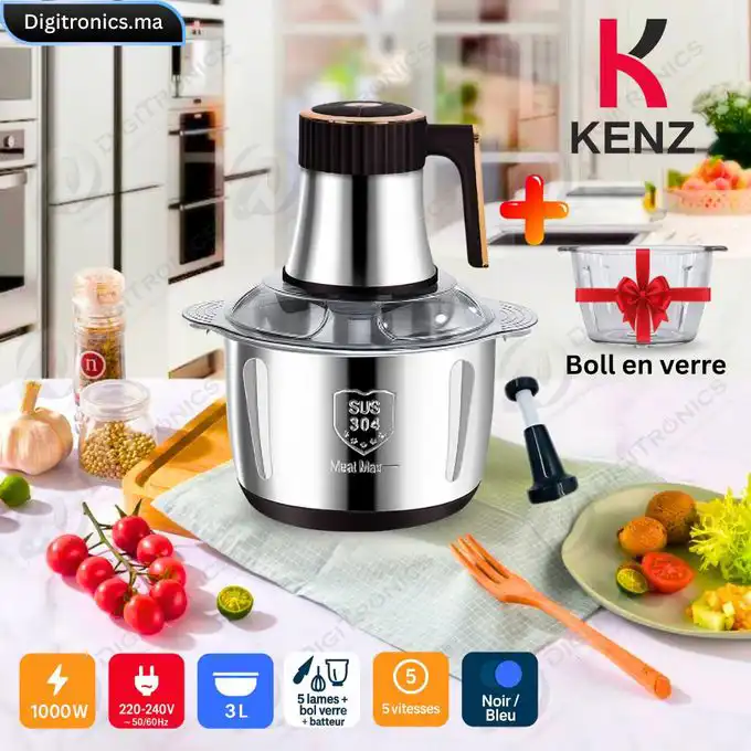 Hachoir électrique 3L 1000W + bol en verre, 5 vitesses, Black, JN-6347