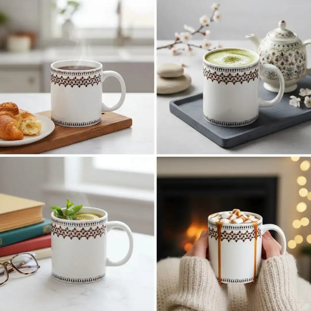Lot de 4 Mug en Céramique Décoratif Motif Mosaïque bohème – Tasse à Café ou Thé-300 ml