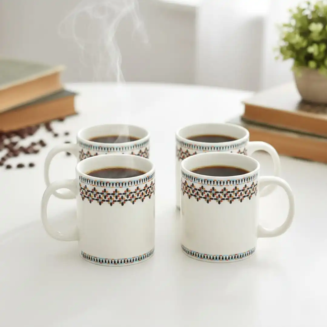 Lot de 4 Mug en Céramique Décoratif Motif Mosaïque bohème – Tasse à Café ou Thé-300 ml