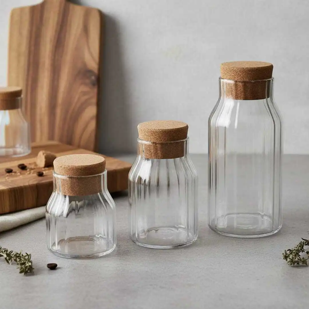 Set de 3 Bocaux ou carrafes-en Verre résistant à la chaleur avec Couvercle en Liège