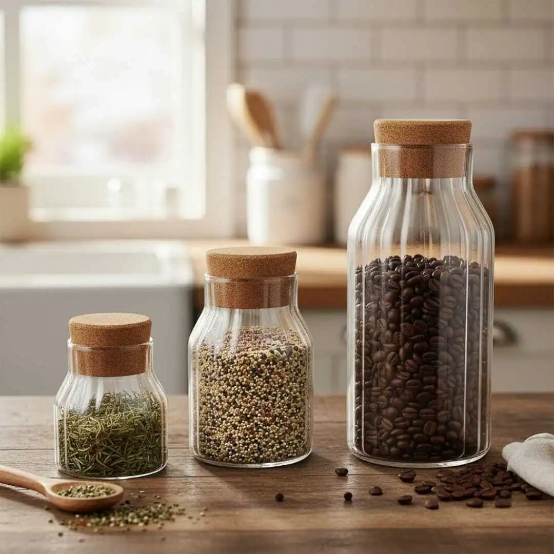 Set de 3 Bocaux ou carrafes-en Verre résistant à la chaleur avec Couvercle en Liège