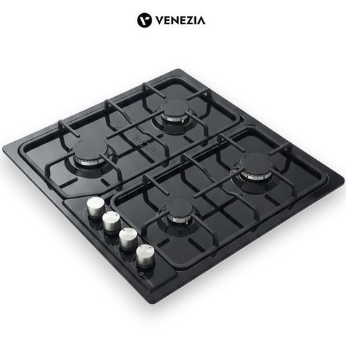 Venezia Plaque De Cuisson en Fonte 4 Feux À Gaz Électrique 60cm - Noir