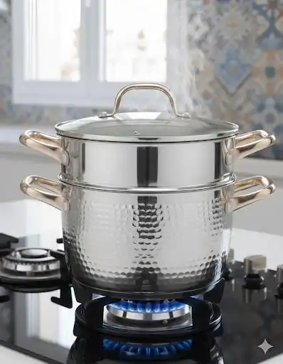 Couscousier en inox haute qualité – Marmite à Vapeur 2-en-1 Finition Martelée – Collection Ayahome 6 L