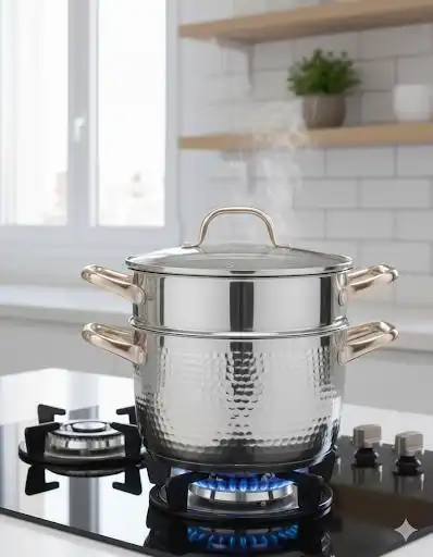 Couscousier en inox haute qualité – Marmite à Vapeur 2-en-1 Finition Martelée – Collection Ayahome 6 L