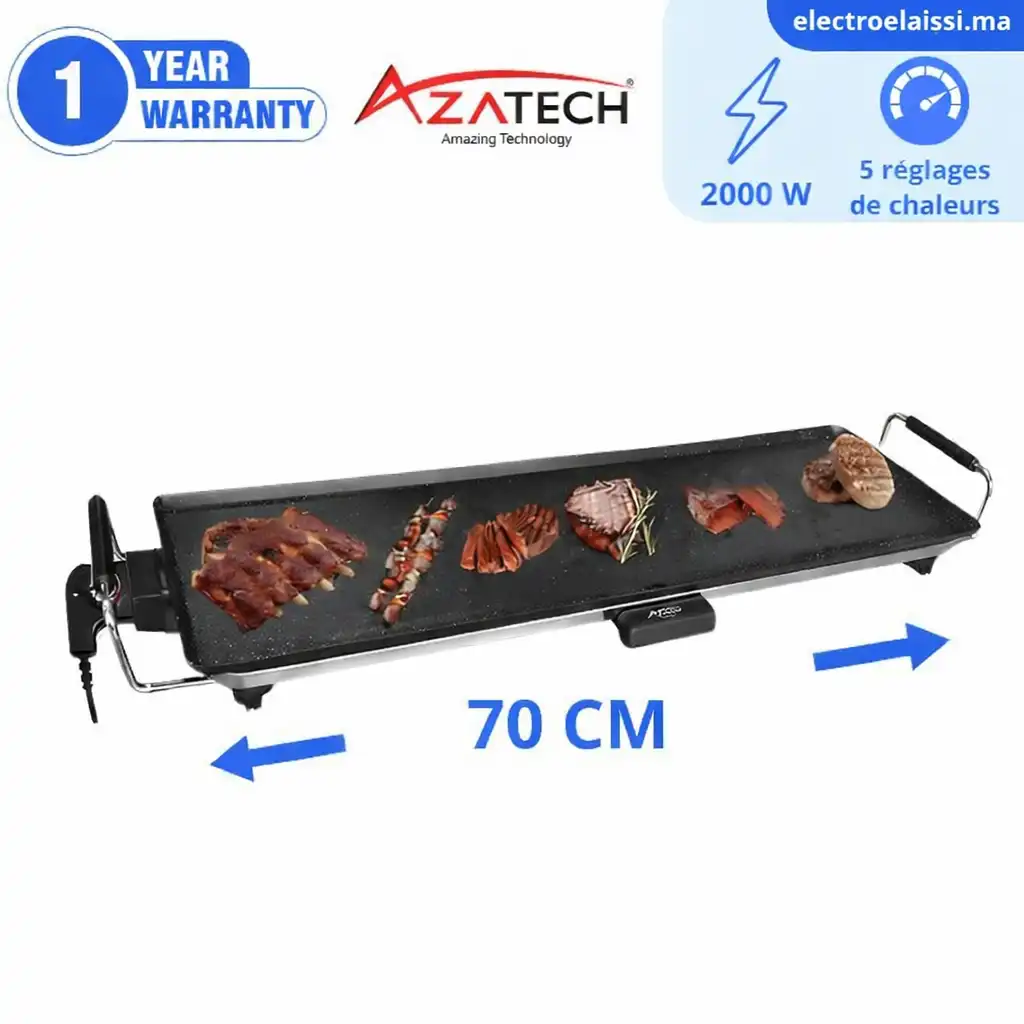AZATECH Planche De Cuisson 70cm Antiadhésif Électrique 2000w