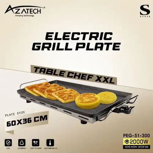 AZATECH Plaque à grillade plancha barbecue électrique granit/acier inoxydable extra large 60x36cm surface résistante anti-adhésive