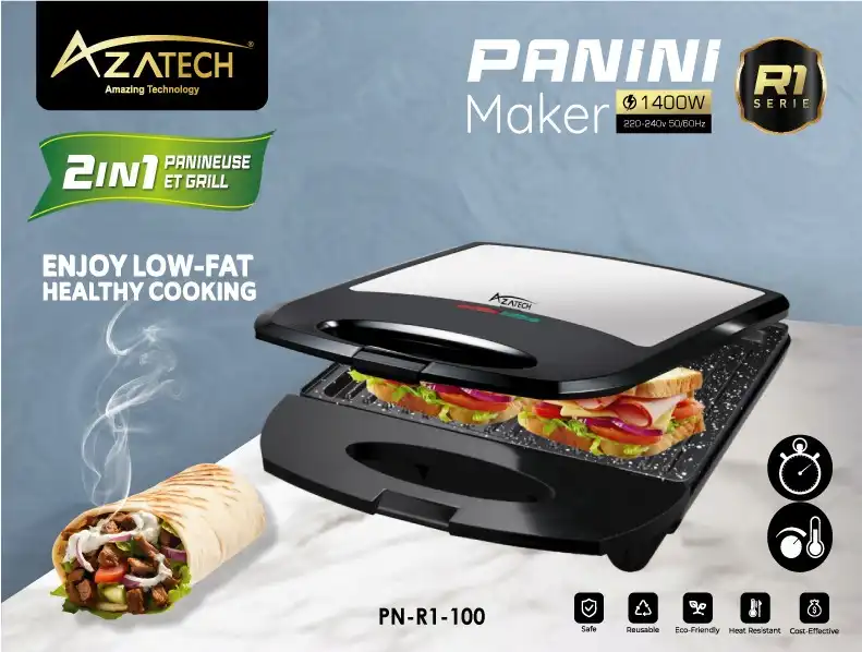 Azatech presse à panini, appareil à sandwichs en pierre de granit antiadhésive 1400W