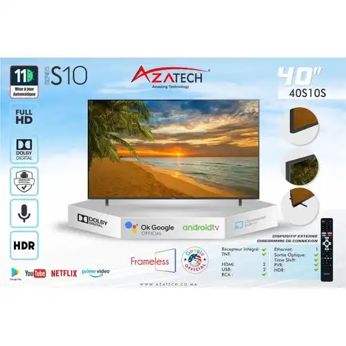 AZATECH Téléviseur intelligent FHD 40 pouces avec Google TV, Dolby Audio, Wi-Fi