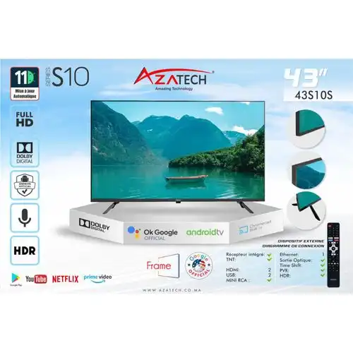 AZATECH Téléviseur intelligent FHD 43 pouces avec Google TV, Dolby Audio, Wi-Fi