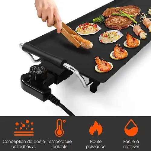 Plancha Électrique - SWISS LINE - XXL 90 cm - Surface Antiadhésive - Thermostat Réglable - Bac à Graisses Amovible