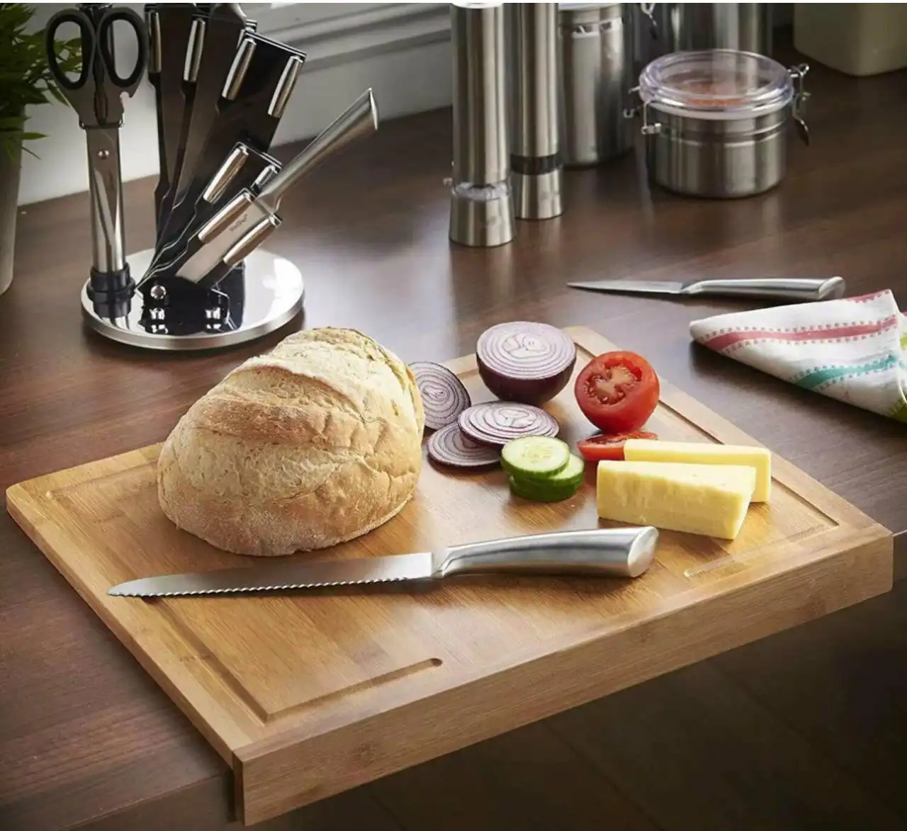 Planche Intelligente à Découper d'Angle en Bambou alimentaire – Gain de Place & Ergonomie-1 er choix