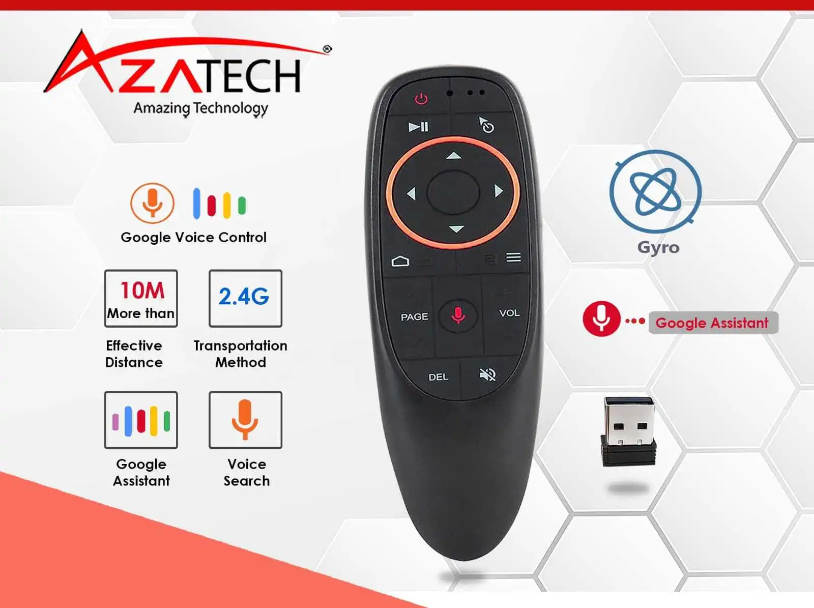 AZATECH Air Mouse 2.4G Voice Remote USB Receiver Wireless Smart Mouse for Android TV-box Projector