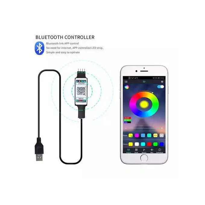 Bande lumineuse LED RGB 5m contrôle par téléphone Bluetooth, Flexible, USB, 5V