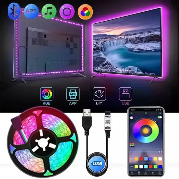 Bande lumineuse LED RGB 5m contrôle par téléphone Bluetooth, Flexible, USB, 5V