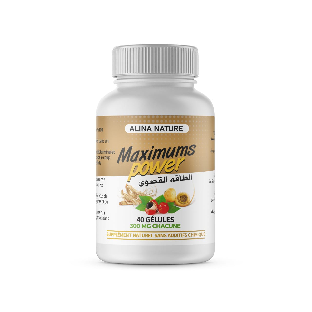MAXIMUMS POWER ALINA NATURE – Ginseng, Maca, Guarana – 40 Gélules | Énergie, Vitalité et Performance