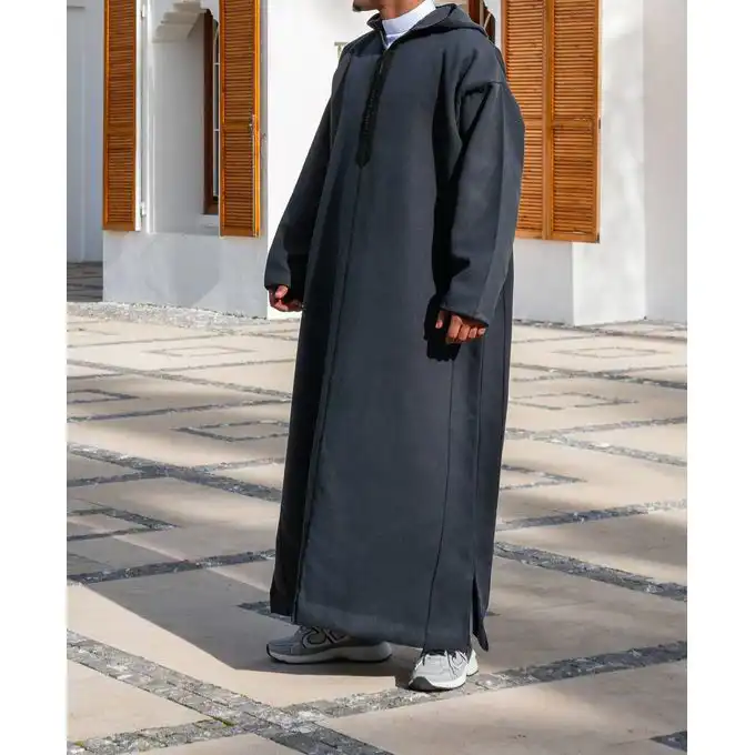 Djellaba traditionnelle marocaine en Cachemire (Sof) - Gris foncé