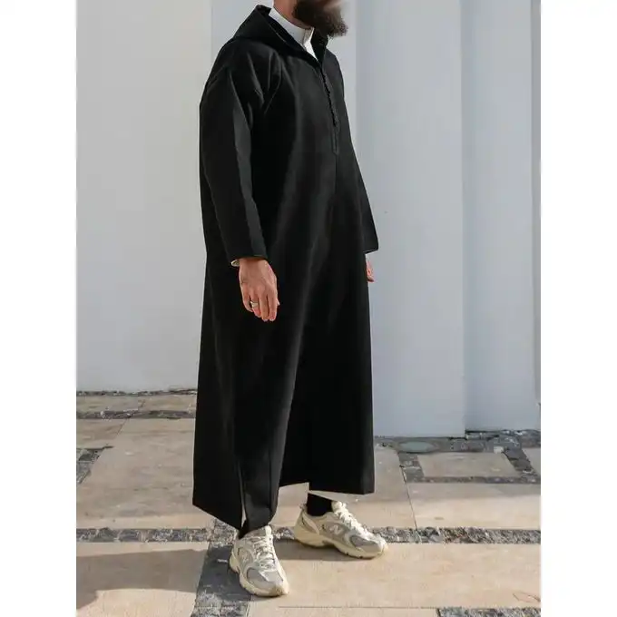 Djellaba traditionnelle marocaine en Cachemire (Sof) - Noir