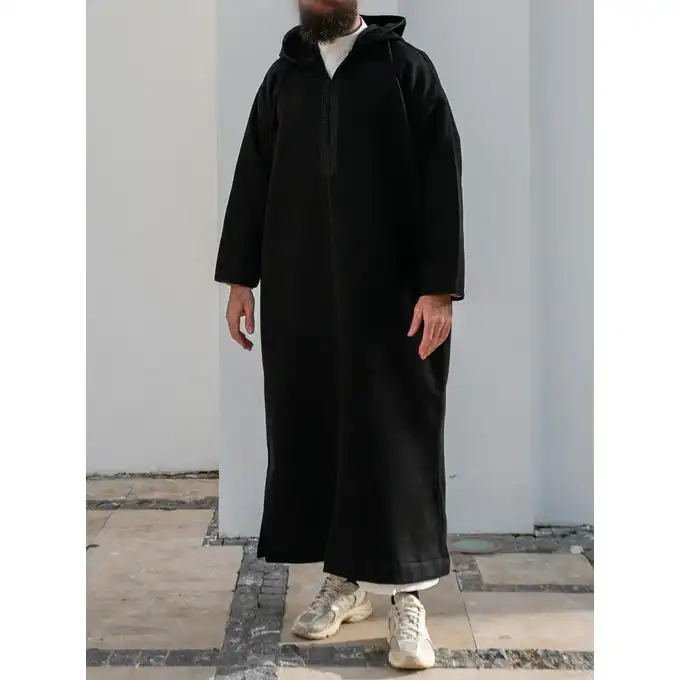 Djellaba traditionnelle marocaine en Cachemire (Sof) - Noir