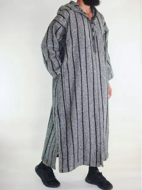 Djellaba traditionnelle marocaine Ouazzania - Gris et Noir