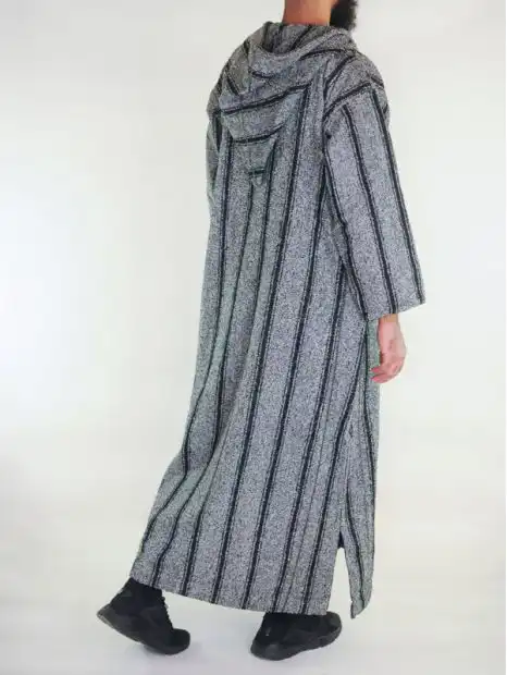 Image de Djellaba traditionnelle marocaine Ouazzania - Gris et Noir - Default Brand