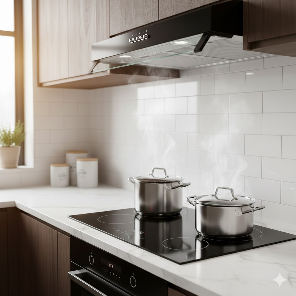 PACK DUEO VENEZIA , hotte +  Plaque de cuisson 4 feux induction électrique 60cm en verre Black- noir turquie