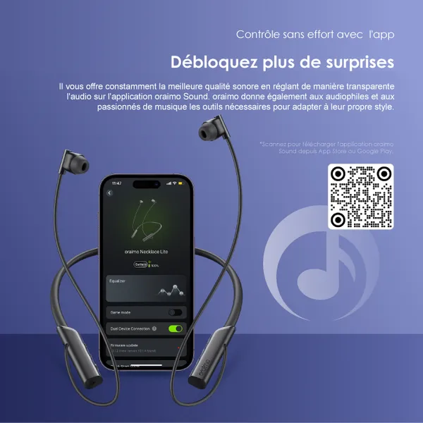 oraimo Necklace Lite Casque sans fil à vibration d'appel