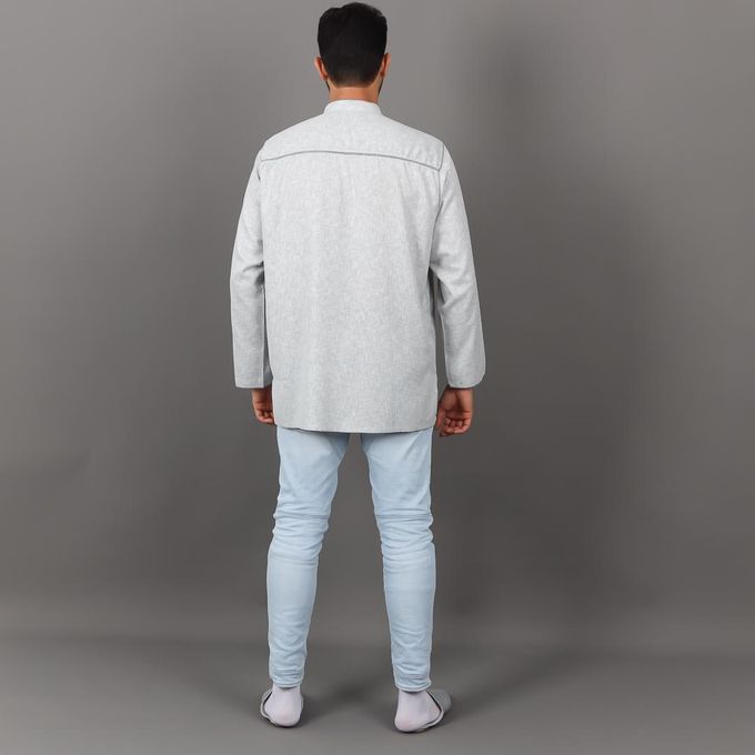 Jabador Maroc Tunique en Lin Randa à la main - Gris Clair