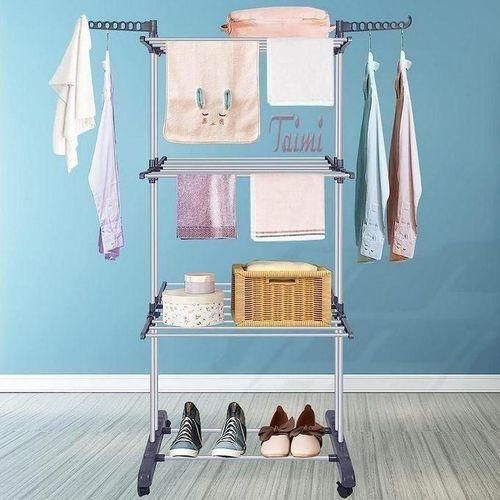 Etendoir Linge Interieur, 4 Niveaux Grande Sechoir a Linge Pliable avec Roues, Acier Inoxydable Seche Linge Etendoir pour Usage Intérieur et Extérieur