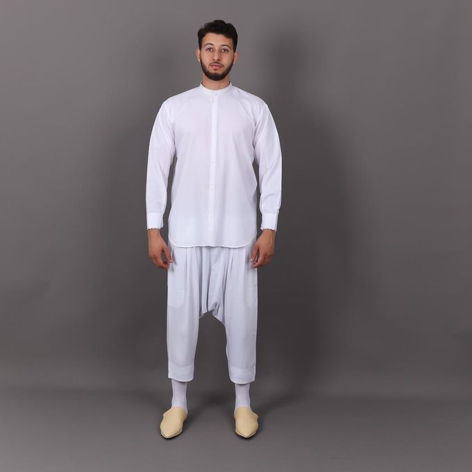 Image de Jabador Maroc Chemise "Dffira" et pantalon kandrissi 100/100 coton -blanc . - Default Brand