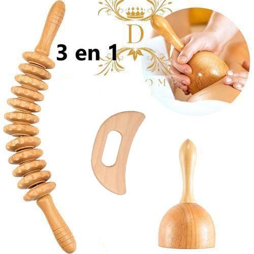 Lot de 3 outils de massage thérapeutiques en bois - Kit de thérapie par le bois professionnel pour sculpter le corps, améliorer la circulation et détendre les muscles 2026