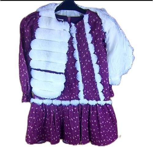 Ensemble Robe Fleurie et Gilet en Fausse Fourrure pour Fille - Violet et Blanc