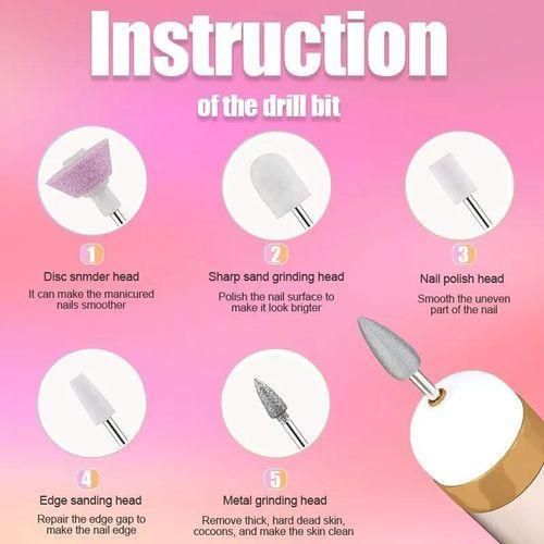 5 en 1, Kit Manucure et Pédicure, Charge USB, Ponceuse à Ongles Électrique, LED