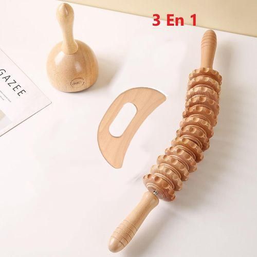 Lot de 3 outils de massage thérapeutiques en bois - Kit de thérapie par le bois professionnel
