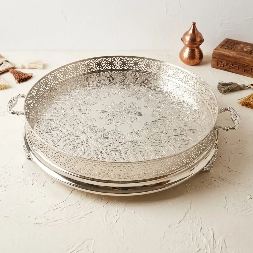 Plateau "Senia" traditionnelle en bronze Rodié argent haute qualité – 50 cm