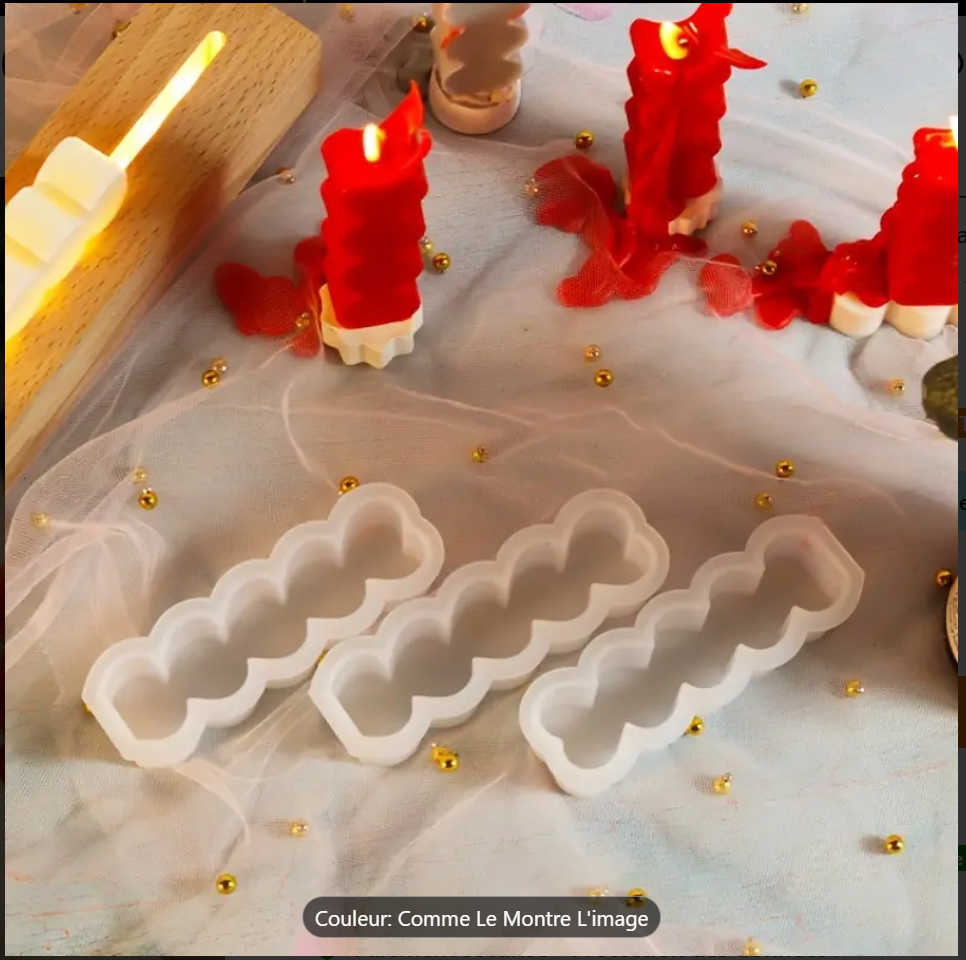 Image de 1 Pc Moule à Bougie en Silicone 5 Cavités en Forme de Cœur