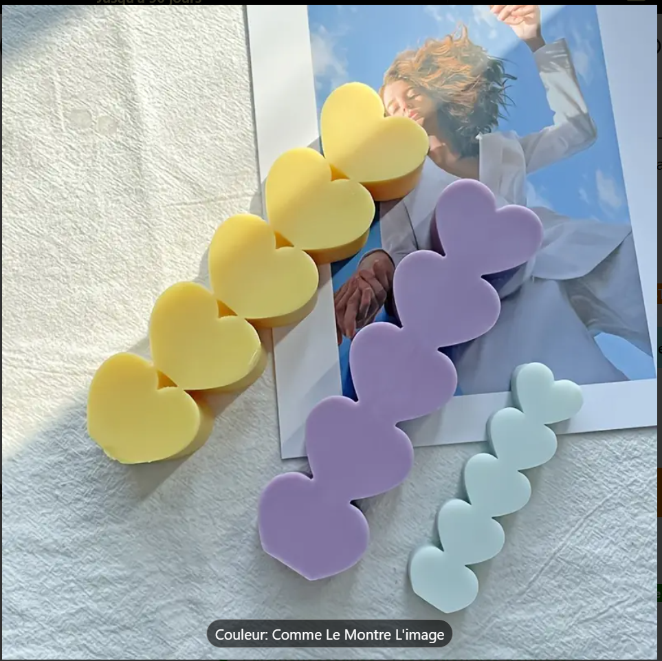 Image de 1 Pc Moule à Bougie en Silicone 5 Cavités en Forme de Cœur