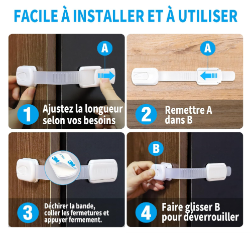 (3 Pc ) Serrure de Sécurité pour Tiroir Armoire, Placard pour la sécurité d'enfant
