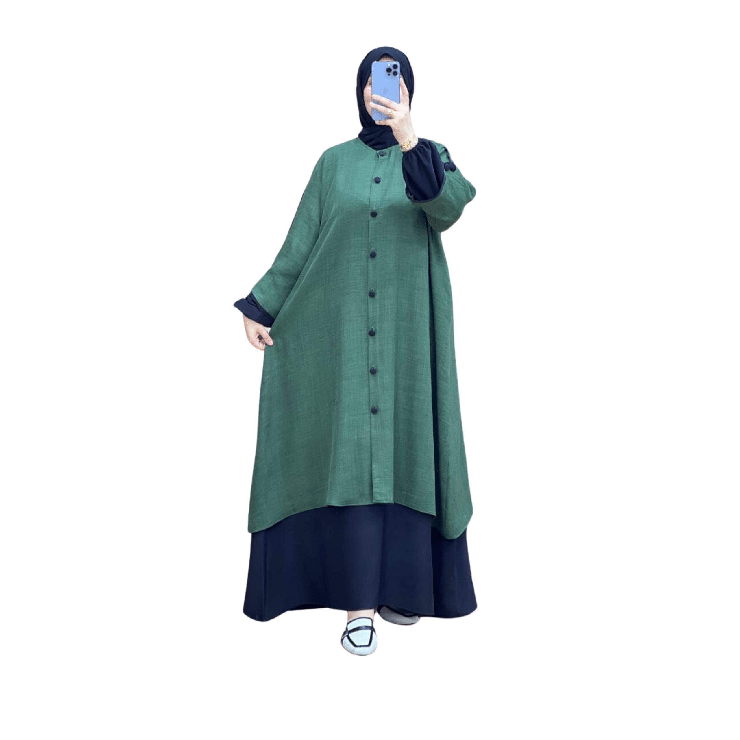 Image de Bashariya Bicolore - Abaya ouverte sur le devant avec poignets POITRINE 44'' - LONGUEUR 56 - Unbranded