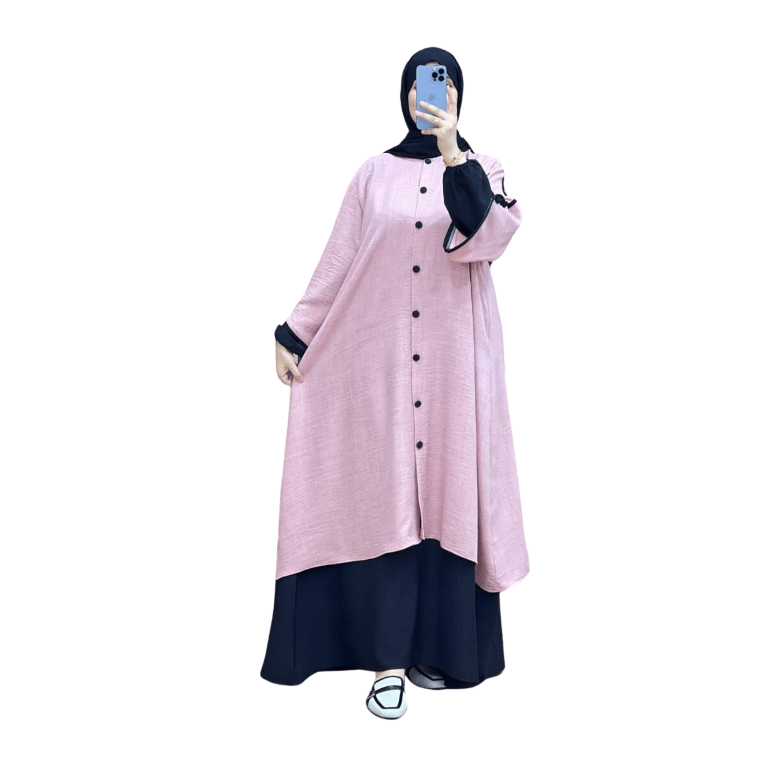 Image de Bashariya Bicolore - Abaya ouverte sur le devant avec poignets POITRINE 44'' - LONGUEUR 56 - Unbranded