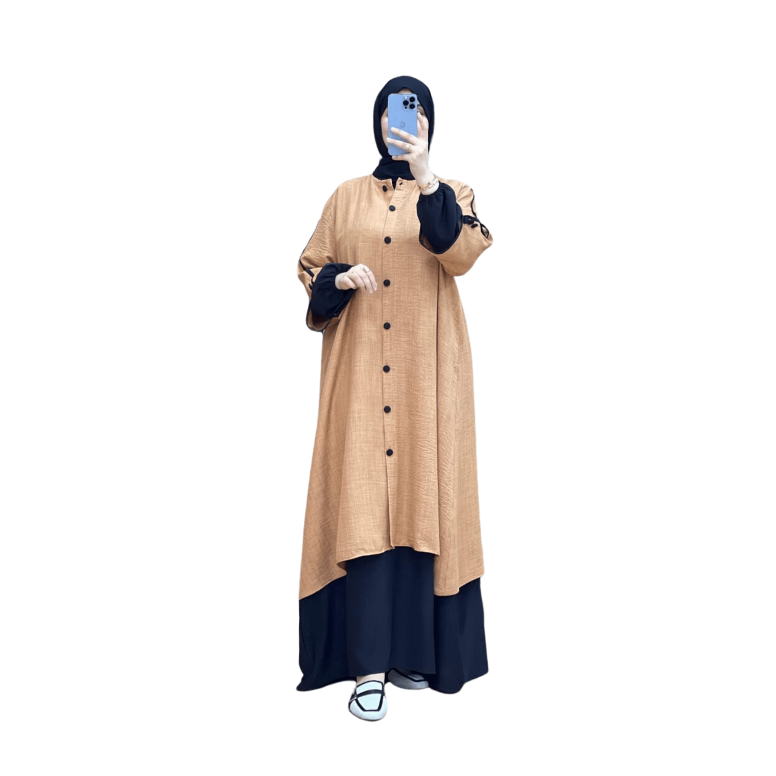 Image de Bashariya Bicolore - Abaya ouverte sur le devant avec poignets POITRINE 44'' - LONGUEUR 56 - Unbranded