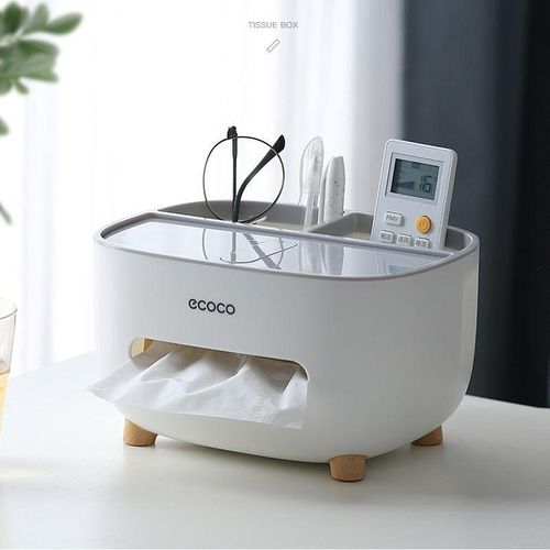 Image de Boîte de Rangement Multifonctions - Porte-Mouchoirs, Télécommande, Support Téléphone - Design Moderne