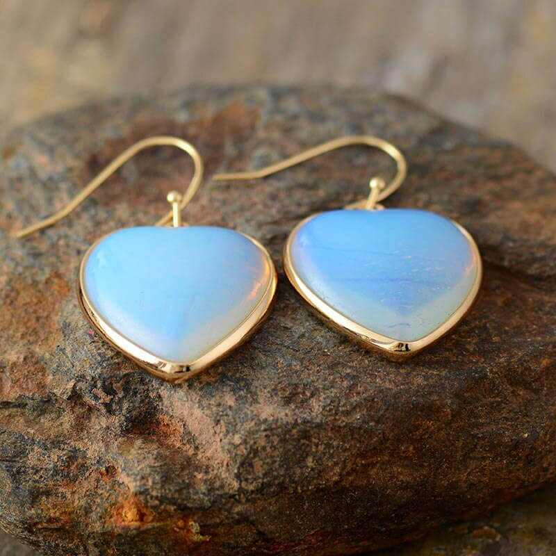 Boucles d'oreilles en Forme de Cœur en Opale